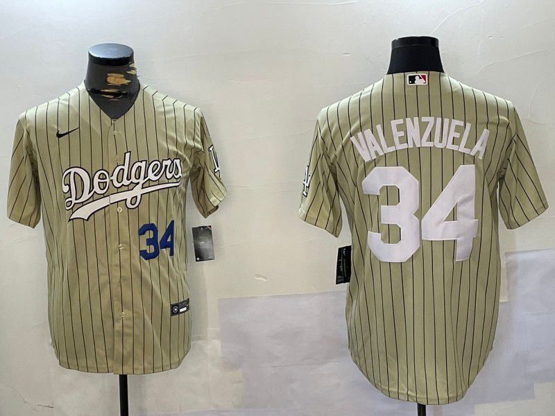 Men Los Angeles Dodgers 34 Valenzuela Green Stripe Game 2024 Nike MLB Jersey style 4